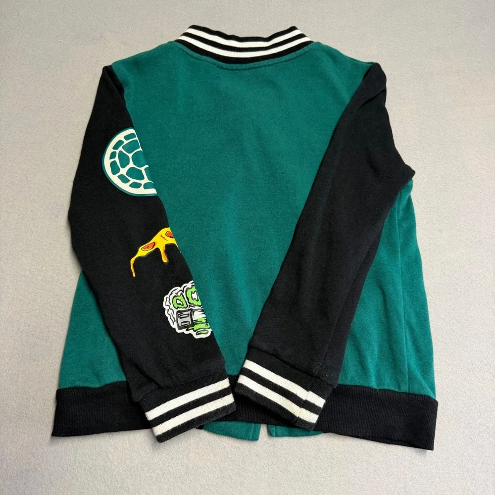 Nickelodeon TMNT Mutant Mayhem Kids Green Varsity Jacket Snap Front Small